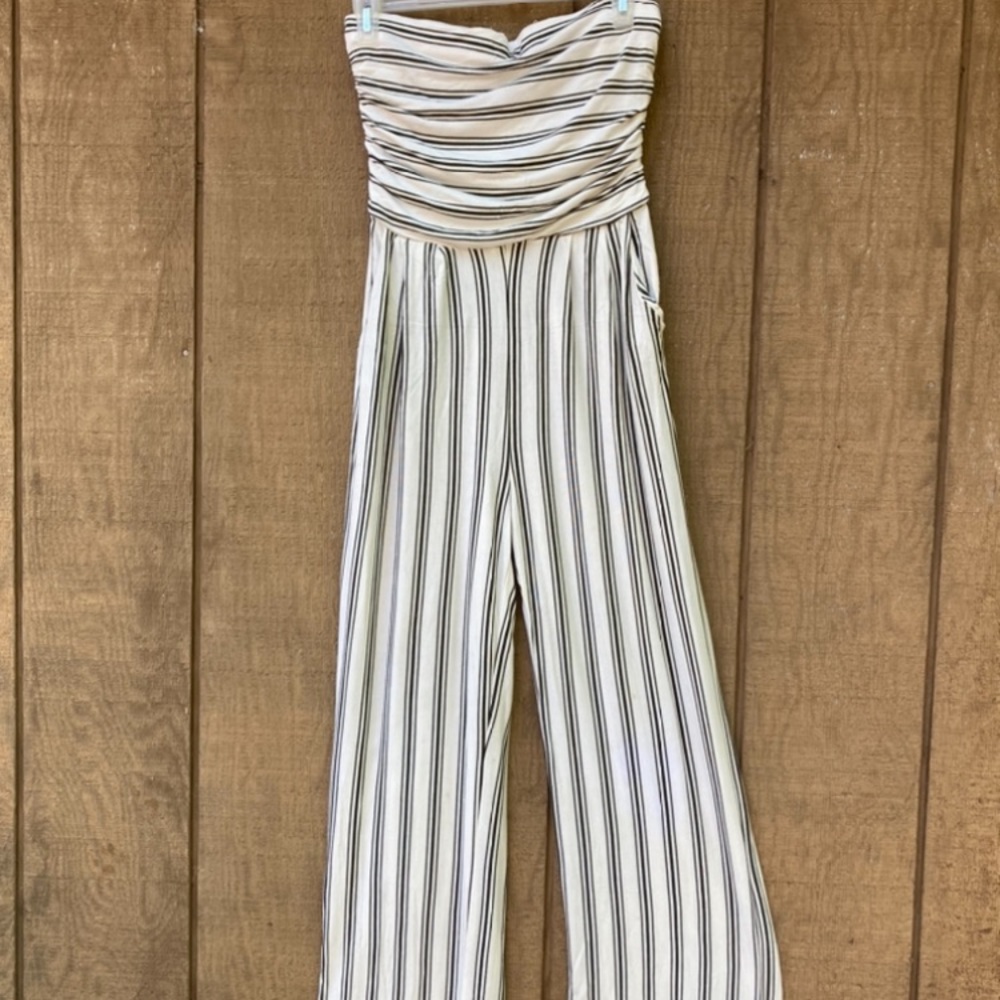 Black & White Striped Strapless Jumpsuit
